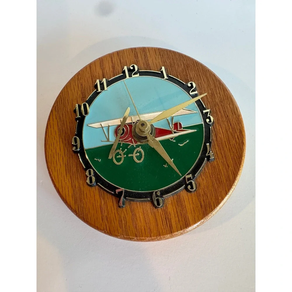Vintage 1993 Airplane Wall Clock‎ Aviation Decor Wood Quartz Working
